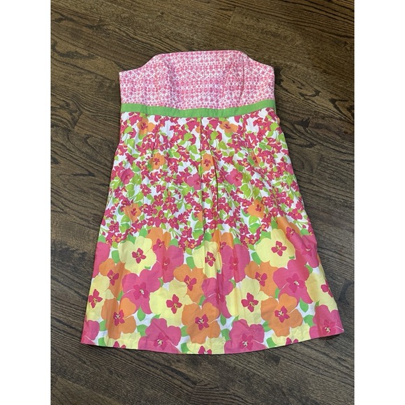 LILLY PULITZER BETSEY DRESS CLASSIC WHITE FALLING FOR YOU FLORAL 12 Strapless - Picture 9 of 9